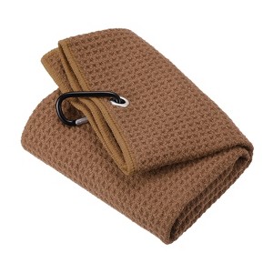 Unique Bargains Super Absorbent Waffle Pattern Tri-Fold Microfiber Golf Towels with D Clips - 1 of 4
