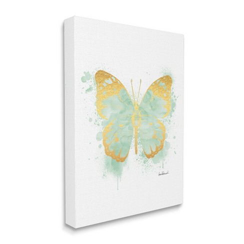 Stupell Industries Seafoam Green Butterfly Watercolor Paint Splatter ...