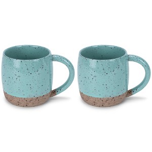 Elanze Designs Speckled Raw Bottom 17 ounce Ceramic Mugs Pack of 2, Mint Green - 1 of 4
