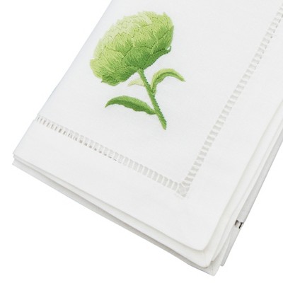 White Cotton Embroidered Artichoke Hemstitch Napkins, 20" Square, Set of 6