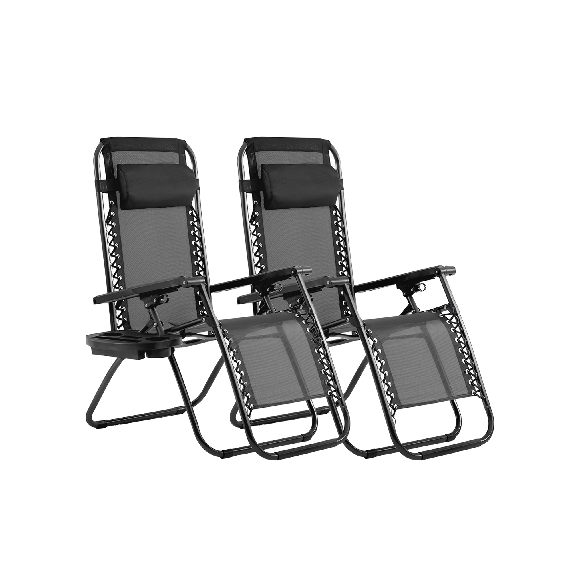 FDW Zero Gravity Lawn Lounge Chairs Set of 2 with Pillow and Cup Holder - Adjustable Reclining Folding Outdoor Chairs for Deck, Beach, Yard,Black