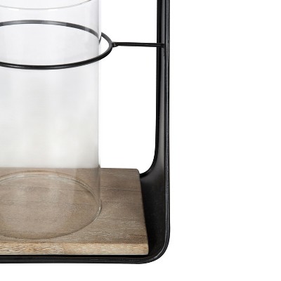 Black and Natural Wood Wall Sconce Set with Glass Chimney