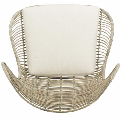 Transitional Beige Rattan Wingback Armchair with White Wash Finish