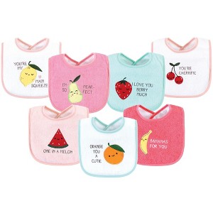 Hudson Baby Infant Girl Cotton Terry Drooler Bibs with Fiber Filling, Fruits, One Size - 1 of 4