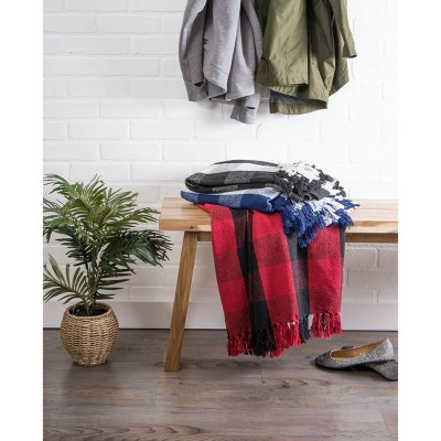Navy and Off-White Buffalo Check Cotton Throw Blanket