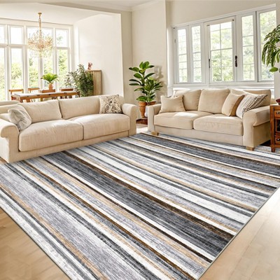 Modern Striped Area Rug Machine Washable Rug Stain Resistant Indoor Carpet