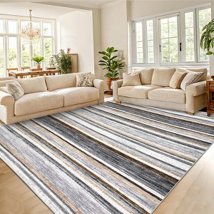 Modern Striped Area Rug Machine Washable Rug Stain Resistant Indoor Carpet - 1 of 4