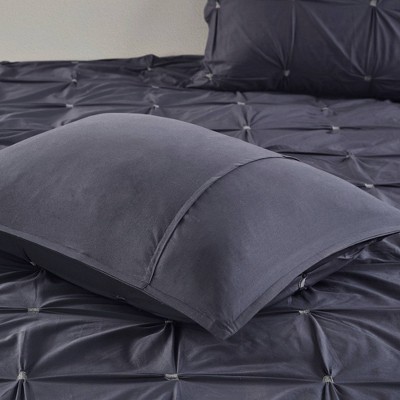 Navy Cotton Pintuck Full/Queen Duvet Cover Set with Shams