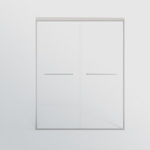 Gulches 56in to 60in W x 72in H Double Sliding Semi frameless Shower Door Brushed Nickel Finish with Clear Glass Explosion proof Film 1 Pc - 1 of 4