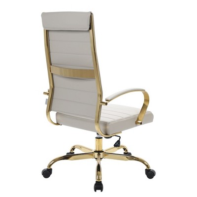 Tan High-Back Swivel Leather Office Chair with Gold Metal Frame