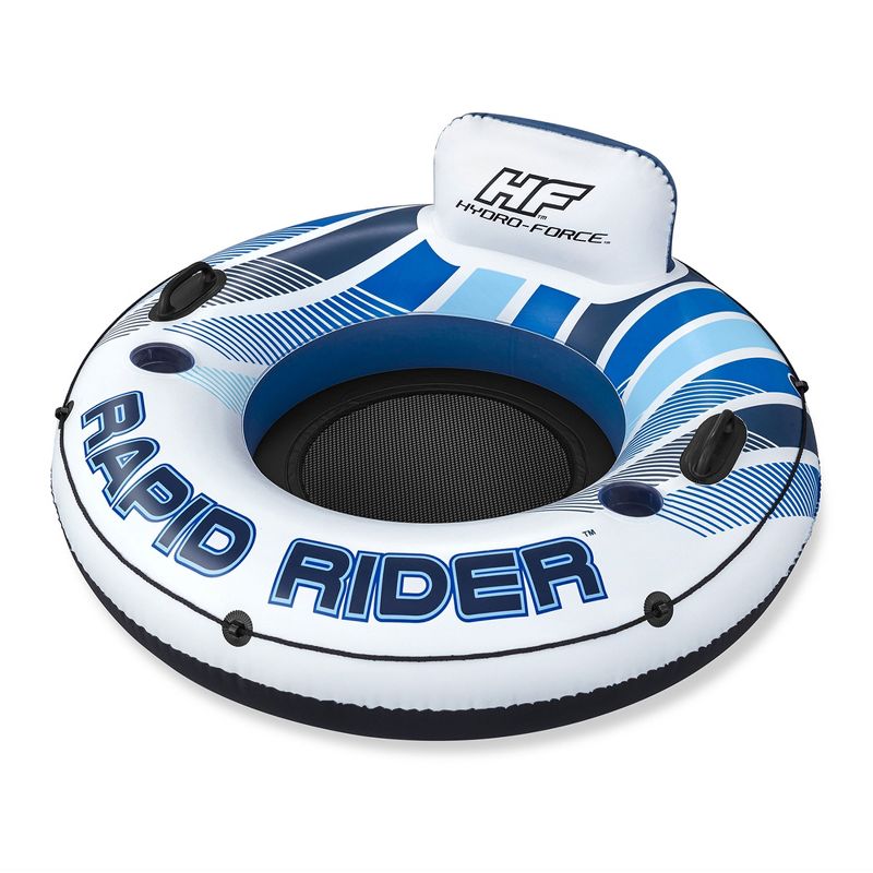 Bestway 43116E Hydro Force Rapid Rider Inflatable River Lake Pool Inner Tube Float with Built In Backrest and Wrap Around Grab Rope, Blue and White, 1 of 8