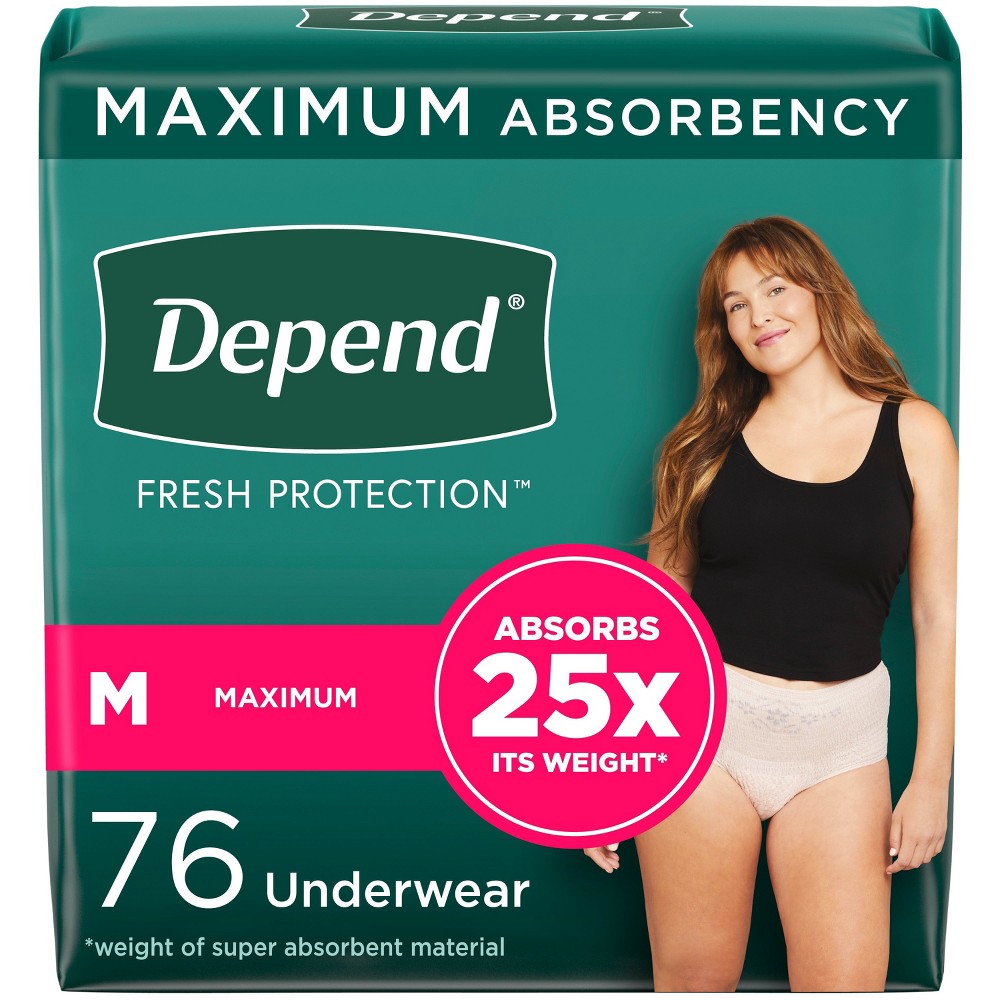 Depend Fresh Protection Adult Incontinence & Postpartum Underwear for Women - Maximum Absorbency - M - Blush - 76ct