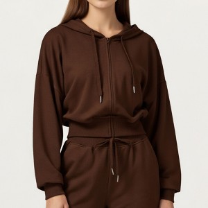 Anna-Kaci Active Women's Cropped Zip-Up Hoodie with Drawstring Hood and Long Sleeves - 1 of 4