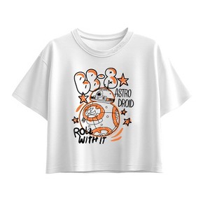 Girls' Star Wars: The Force Awakens BB8 -8 Sketch Short Sleeve Boxy Graphic T-Shirt - White - Medium - 1 of 1