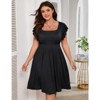 Coolmee Women Plus Size Casual Double Layer Ruffled Short Sleeve High Waist Summer Ribbed Mini Dress With Pocket - 2 of 4