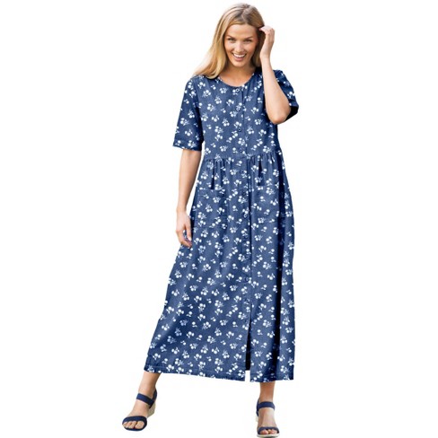 Woman Within Women s Plus Size Petite Short Sleeve Denim Dress 24 W Medium Stonewash Mini Dandelion