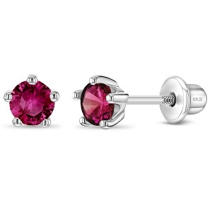 Girl's Classic CZ Birthstone Solitaire Screw Back Sterling Silver Earrings - In Season Jewelry - 1 of 4