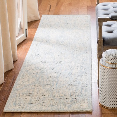 Ivory and Turquoise Hand-Tufted Wool Abstract Runner Rug