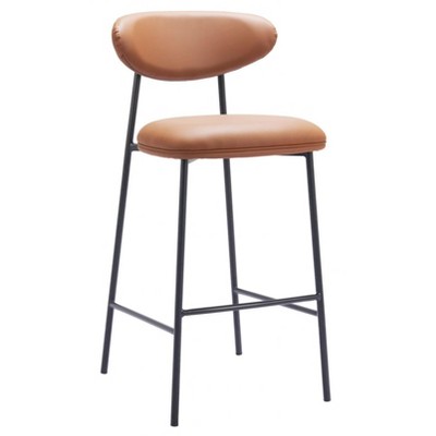 Barstool – 39" H, Brown Faux Leather – Powder Coated Steel Frame (Set of 2) – Zuo Modern