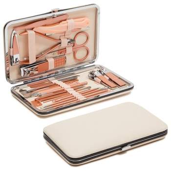 Okuna Outpost Okuna Outpost Pink Manicure Pedicure Kit, 23-in-1 Nail Clipper Set for Women (Includes Travel Case)