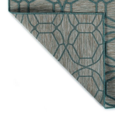 Vynxaria 2' x 3' Contemporary Geometric High-Low Cut & Loop Throw Rug - Indoor/Outdoor