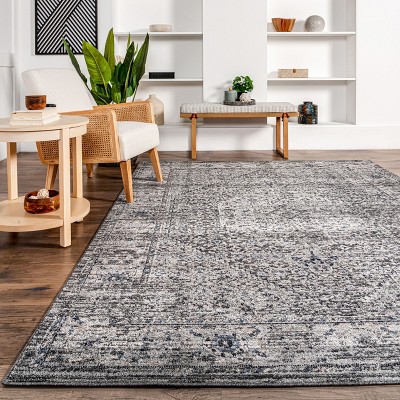 Vintage Medallion Gray 9' x 12' Synthetic Easy-Care Area Rug