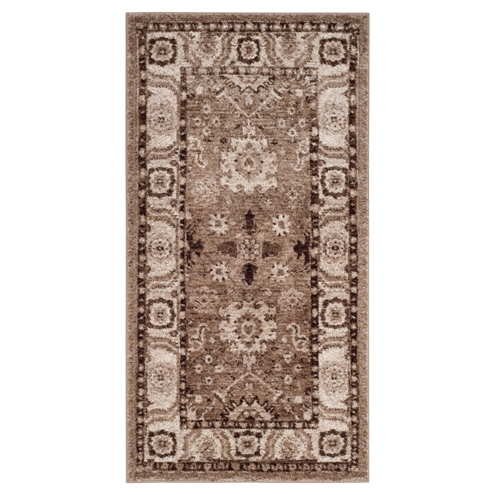 Taupe Floral Loomed Accent Rug 2'7inX5' - Safavieh