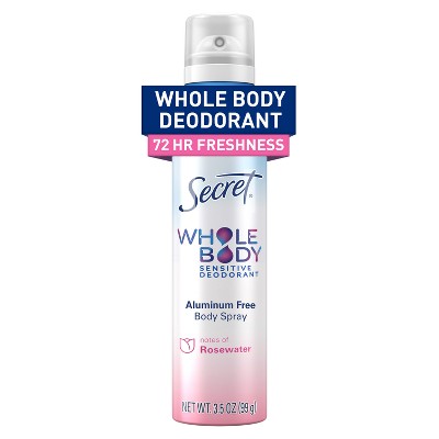 Secret Whole Body Deodorant Spray - Rosewater - 3.5oz