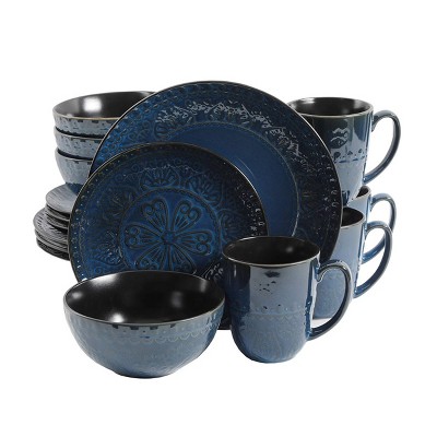 Gibson Elite 16pc Stoneware Milanto Dinnerware Set Blue