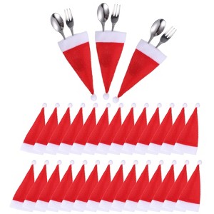 Unique Bargains Fabric Christmas Santa Hats Knife Forks Sleeve Flatware Storage Holders Red - 1 of 4