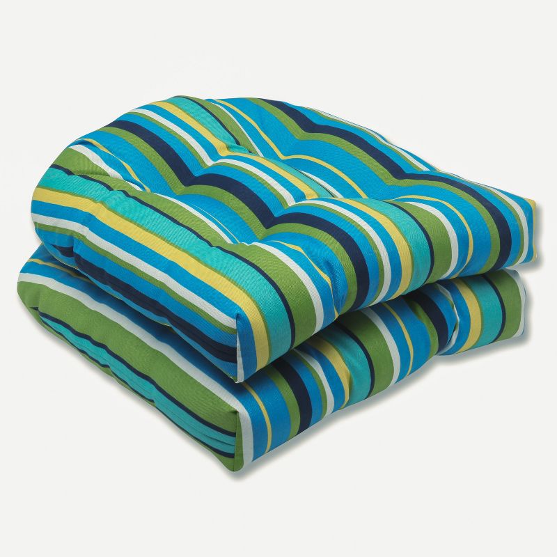 2-Piece Outdoor Wicker Seat Cushions - Topanga Stripe - Pillow Perfect, 1 of 7