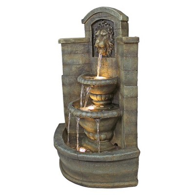 Saint Remy Antique Stone Resin Corner Fountain with LED Lights