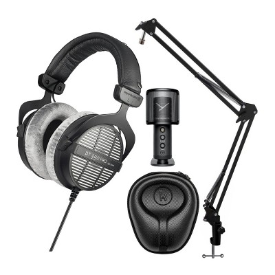 beyerdynamic DT990 LE Pro Acoustically Open Headphones (250 Ohms) Bundle  with Fox Professional USB Studio Mic, Mic Suspension Arm and Hard-Shell  Case