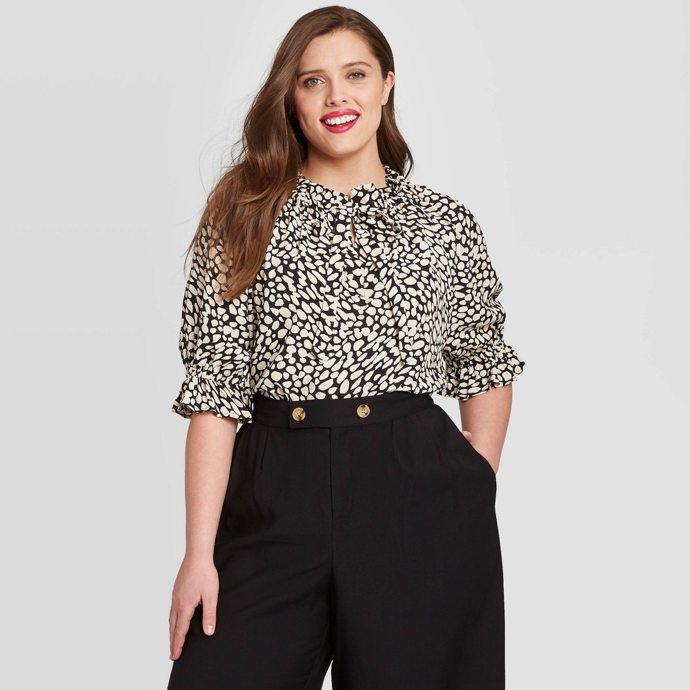 Women's Plus Size Leopard Print Elbow Sleeve Popover Blouse - Who What Wear Black 2X was $24.99 now $17.49 (30.0% off)