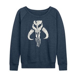 Women's - Star Wars - The Mandalorian Mando Icon Lightweight French Terry Wide Neck Long Sleeve Graphic Shirt - 1 of 4