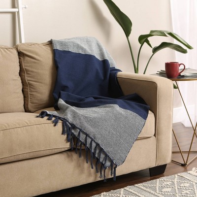 Navy and Gray Cotton Urban Cityscape Throw Blanket