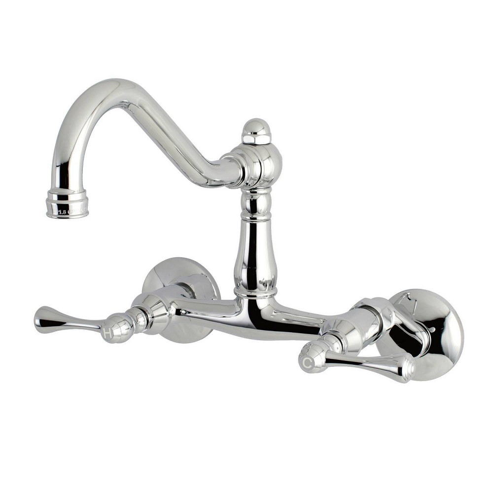 Kitchen Faucet with Lever Chrome - Kingston Brass Return to the antique designs of the early 20th Century with this faucet, offering detailings of refined splendor and ornate design to your home. Because of the horizontal pop that it gives, it is more of a centerpiece, perfect for planning a design around. Additionally, the unique look is great for a variety of styles from Art Deco to Farmhouse. The polished chrome finish will also add a glistening elegance to your kitchen ensemble. Allow the brass construction and swivel abilities to provide a sturdy and reliant fixture as it maximizes your counter space. Let this faucet bring about an air of traditional allure to your interior home design. Color: One Color.