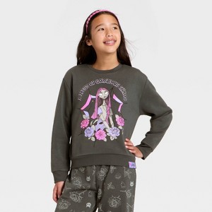 Girls' The Nightmare Before Christmas Sally Fleece Crewneck Sweatshirt - Gray - 1 of 4