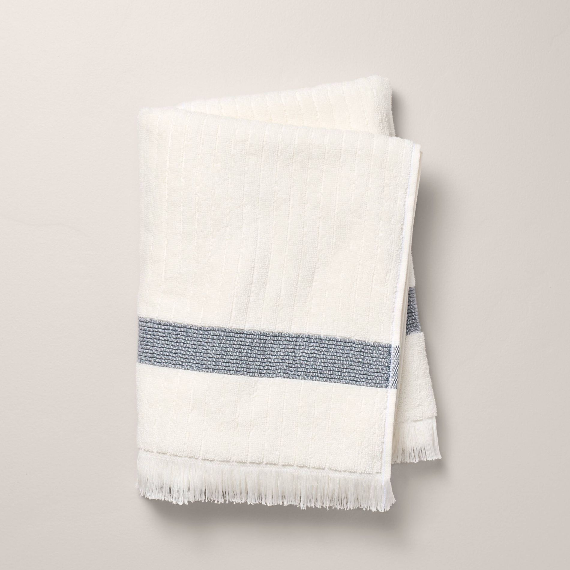 Textured Stripe Terry Bath Towel with Fringe Blue/Cream - Hearth & Hand™ with Magnolia