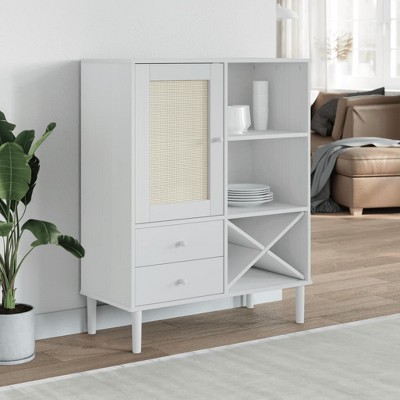 VidaXL Highboard SENJA Rattan Look White 35.4"x15.7"x44.1" Solid Wood Pine