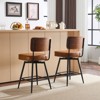 Karl Home Set Of 2 Black PU Leather And Curved Wood Back Bar Stools, Iron Base, Swivel - 4 of 4