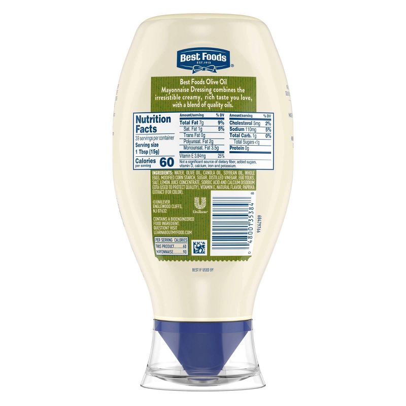 Best Foods Mayonnaise Dressing with Olive Oil Squeeze - 20 fl oz, 4 of 8