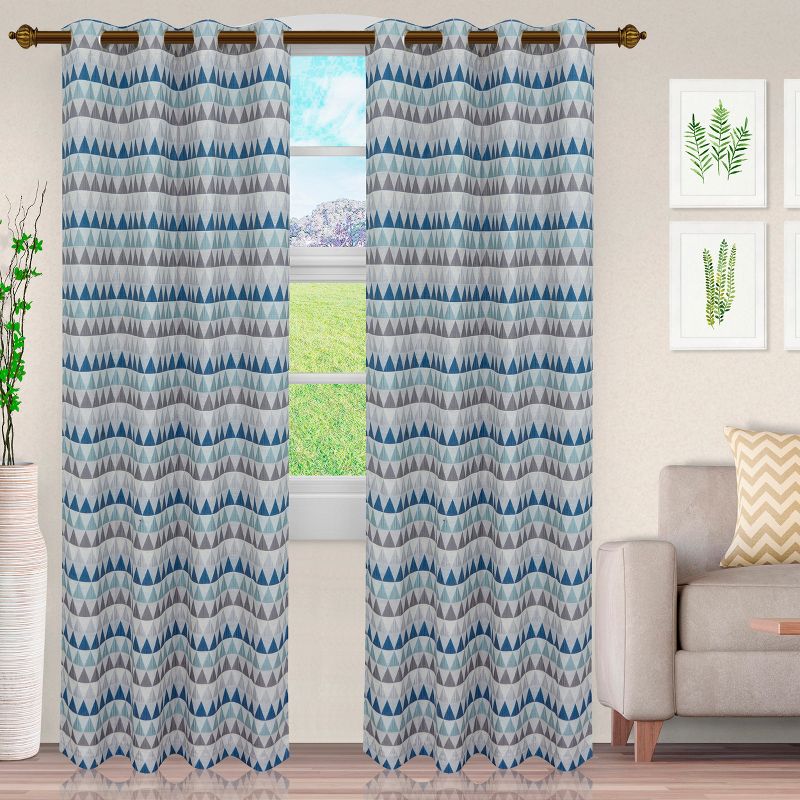Geometric Room Darkening Semi-Sheer Jacquard Grommet Curtain Panel Set by Blue Nile Mills, 1 of 5