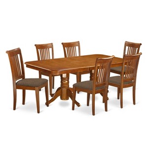 Kitchen Dining Set 7 Piece - Wood Table & Linen Chairs - 40x78 Inch Rectangle - 1 of 4