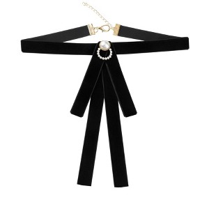 INSPIRE CHIC Women's Velvet Bow Brooch Tie Neck Band Ties Flatback Beads Decor - 1 of 4