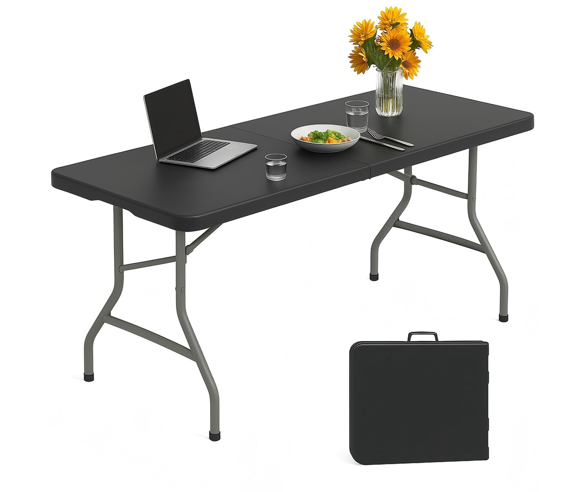 SUGIFT 5 ft Folding Table Fold-in-Half Plastic Table