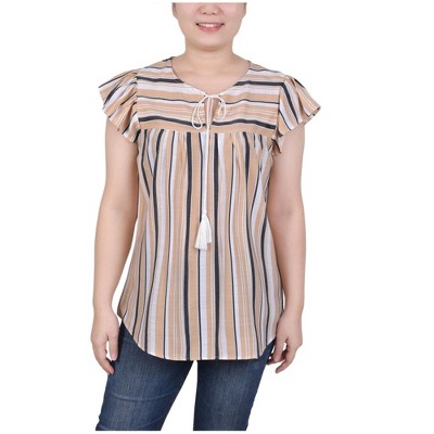 NY Collection Womens Drawstring Neck Tunic Blouse