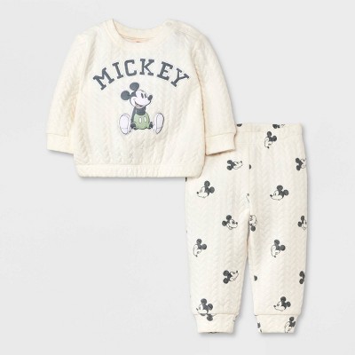 Image of Baby Boys' Disney Mickey Mouse Fleece Top and Bottom Set - White 3-6M