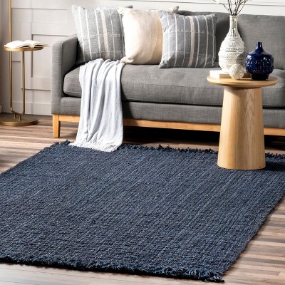 Handmade Navy Blue Braided Jute 6' x 9' Rectangular Rug