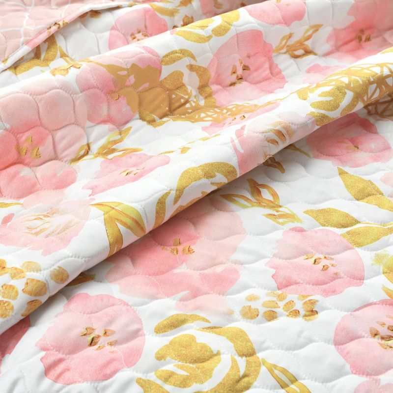 4pc Twin Kids&#39; XL Watercolor Rose Paris Glitter Reversible Quilt Set Blush/Yellow - Lush D&#233;cor, 6 of 13